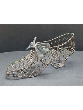 Antique Victorian Wire Work Shoe w/ Bow 9 Inches Wedding Decoration
